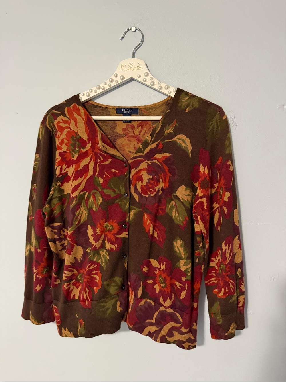 Chaps Floral Cardigan - Size Medium